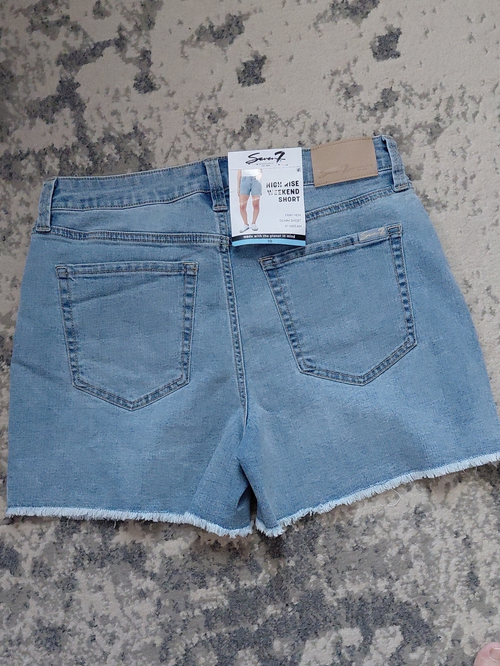 Seven7 Light Blue High-Rise Denim Shorts with Frayed Hem